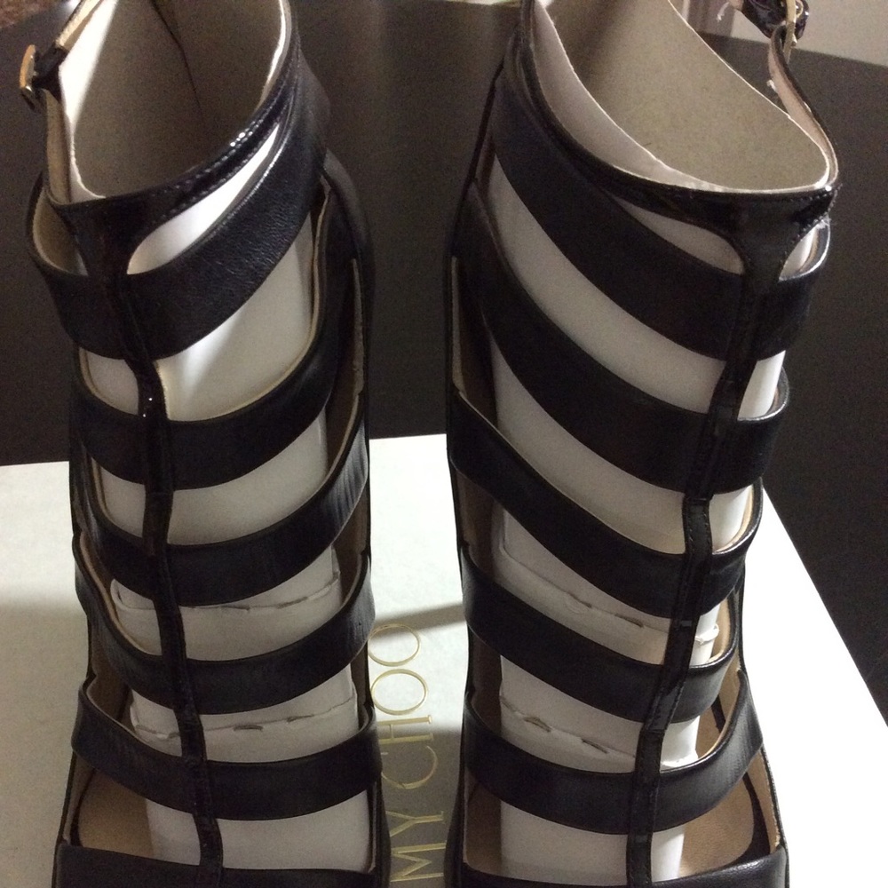 Jimmy Choo black leather high heeled sandals